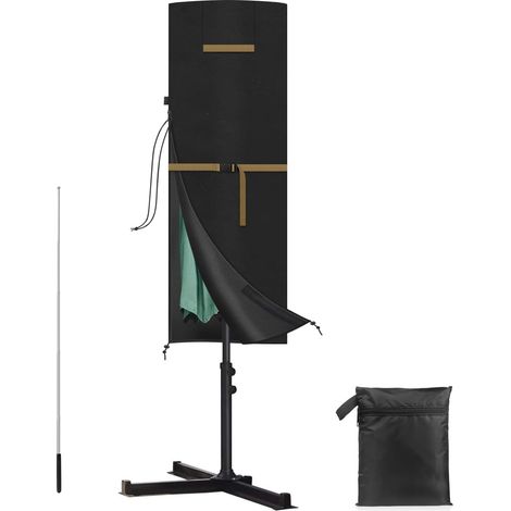 Housse De Protection Parasol Jardin, Fermeture Éclair, Tige Télescopique, Imperméable, 160 X 62/62 Cm