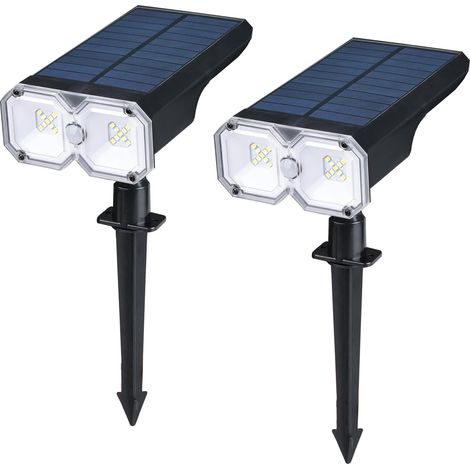 Lot De 2 Spots Solaires D'Extérieur Pour Jardin, Appliques Murales À Énergie Solaire, Étanches Pour Jardin, Cour, Allée, Porche, Allée, Noir [classe Énergétique G]