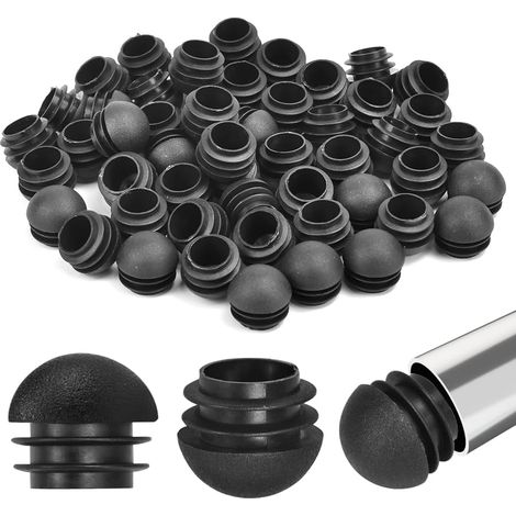 Lot De 50 Bouchons Ronds En Plastique - Bouchons À Lamelles Ronds - 25 Mm - Embout En Acier - Noir - Pour Tuyaux, Pieds De Chaise, Pieds De Table, Tabouret
