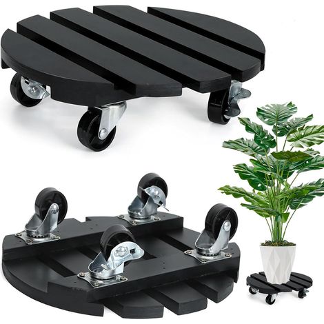 Lot De 2 Supports De Plantes À Roulettes À 360° Avec Roues Verrouillables - Support De Pot De Fleurs En Bois Robuste Pour Intérieur Ou Extérieur
