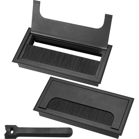 2 Pieces Passe Cables Encastrables Bureau, Sortie De Câble Pour Encastrer Sur Table De Bureau, Organisateur De Cables, Avec Joint Brosse, 10 Pieces Serre-câbles (noir, 160x80mm)