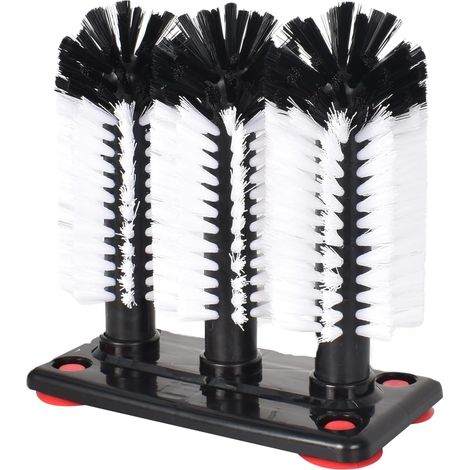 Brosse Nettoyage Verre À 3 Têtes - Lave Verre Pour Biberons, Tasses, Gobelets, Mugs, Pichets Et Bouteilles - Ventouse Amovible Pour Cuisine, Restaurant Ou Bar