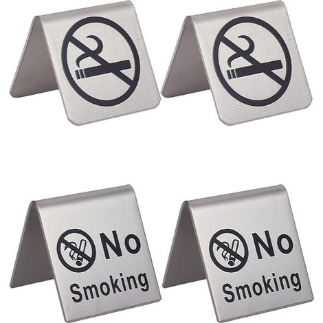 4 Panneau De Table Non Fumeur En Acier Inoxydable 2 Styles Avertissement En Métal Réservation Non Fumeur Affichage Du Logo Du Bureau Panneaux Pour Restaurant Bureau Hôtel Hôpitaux Clubs