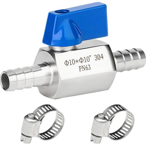 10 Mm Robinet À Boisseau Sphérique Avec Ardillon, Mini Valves À Boisseau Sphérique Avec 2 Colliers De Serrage, Vanne À Bille À Joint Pagode Convient Pour L'Eau, Le Gaz Et Le Carburant