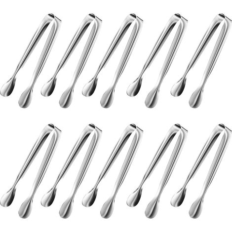 10 Pièces Pince À Glaçons Inox 11cm, Multifonctions Poli Pinces À Sucre Main Vintage, Pour Bonbon, Glace, Biscuit, Café, Cuisine, Mariage, Fête D'Anniversaire, Bar Buffet Grill (argenté)