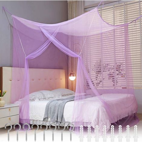 Moustiquaire Cabane En Polyester Ciel De Lit Suspendu Violet, Baldaquin Ouvertures Latérales, Décoration Extérieure Intérieure, 200x180x165cm