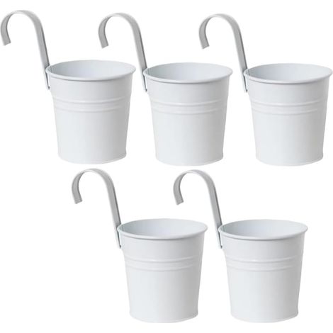 Lot De 5 Pots De Fleurs À Suspendre En Métal - Pot De Plantes Avec Crochet - Décoration Intérieure Ou Extérieure (blanc)