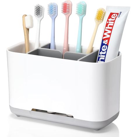 Porte-brosse À Dents Électrique - En Plastique Réglable - Avec Fond Antidérapant - 4 Compartiments Pour Brosses À Dents + 2 Fentes De Rangement