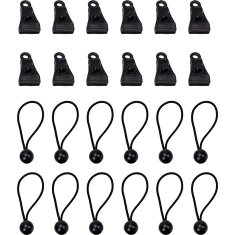 Pinces De Bâche Robustes Avec Élastiques Et Cordes, Boucles À Vis Réglables, Pour Tentes, Auvents Et Utilisation En Extérieur (12 Pinces Et 12 Élastiques Noirs Inclus).