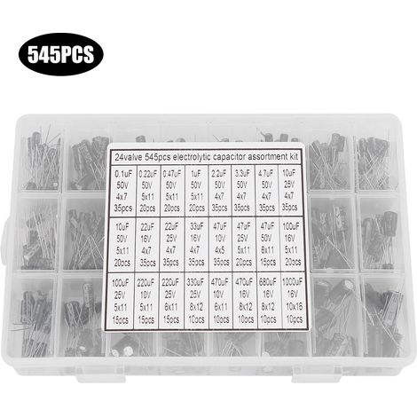 Kit D'Assortiment De 545 Condensateurs Électrolytiques En Aluminium (24 Modèles, 0,1 Μf À 1000 Μf) Avec Boîte De Rangement