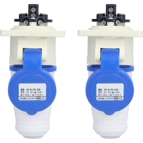 Lot De 2 Connecteurs D'Alimentation Industriels Monophasés À 3 Broches Pour Aviation, 220 V/250 V, 16 A, 2p+e