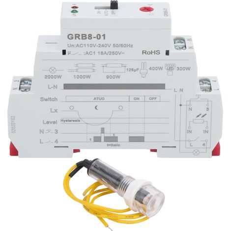 Relais De Commande D'Éclairage Avec Temporisateur Et Protection Contre Les Surcharges Grb8-01 Ca 110-240 V