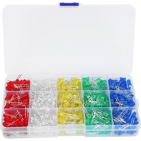 Lot De 500 Diodes Led En Plastique Anticorrosion De 5 Mm, Bleu, Vert, Jaune, Blanc, Rouge.