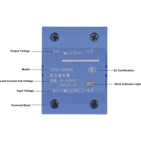 Relais Statique Monophasé 20a Dc3-32v À Ac24-480v Sans Contact Pour Système De Contrôle D'Automatisation