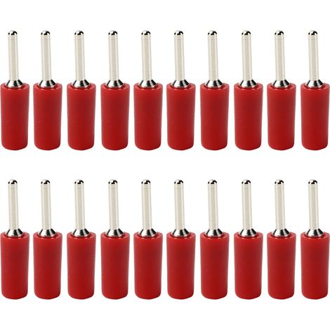 Kit De 20 Connecteurs Banane Mâles Étanches En Laiton Nickelé De 2 Mm, Couleur Rouge.