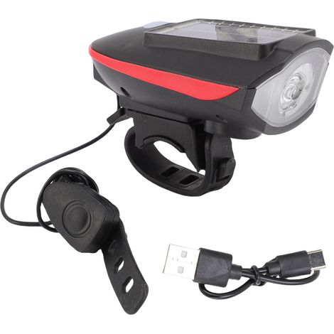 Feu Avant De Vélo Solaire, 3 Modes, Étanche Ipx4, Phare Rechargeable Avec 5 Klaxons