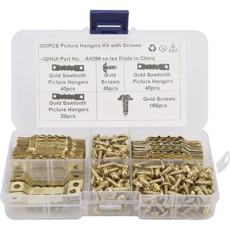 Cintres Pour Photos En Dents De Scie, 100 Pièces, Résistants À La Rouille, Stables, Durables, Sans Couture, Cadre En Dents De Scie, Crochets De Suspension Avec 200 Vis Dorées