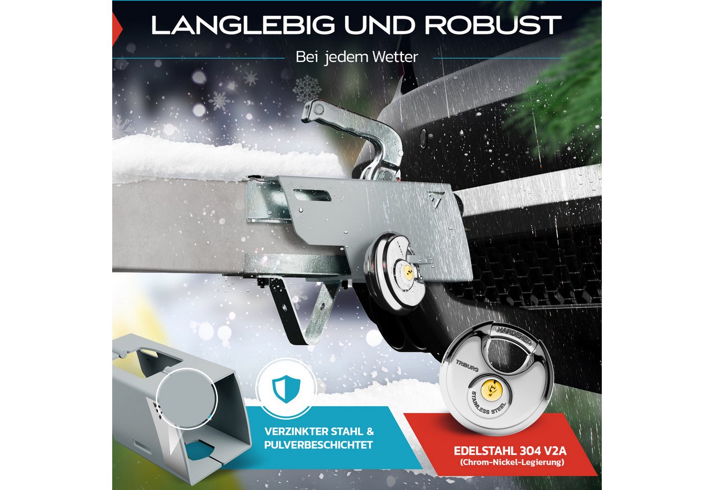 Triburg Anhängerschloss Inkl. Rundschloss [versicherungskonform] - Robuste Sicherung Für An- Und Abgekuppelten Anhänger - Deichselschloss [verzinkt I Pulverbeschichtet] + Gratis Ahk Schutzkappe Bild 5