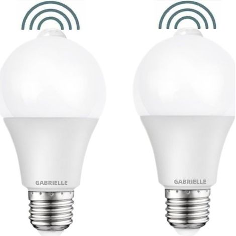 Gabrielle 2er-pack Led-lampen Mit Pir-bewegungsmelder, E27-schraubsockel, 12 W, 1000 Lumen (entspricht 100 Watt), 220 V, 6000 K Kaltweiß, Sicherheitsbeleuchtung