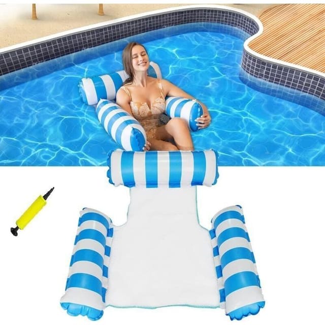 3-in-1 Aufblasbare Poolmatratze – Extra Große Hängematte, Faltbarer Und Tragbarer Liegestuhl Für Erwachsene, Maße 90 X 96 Cm, Ideal Für Strand- Und Poolurlaub, Kostenlose Pumpe (ca. 2,5 L).