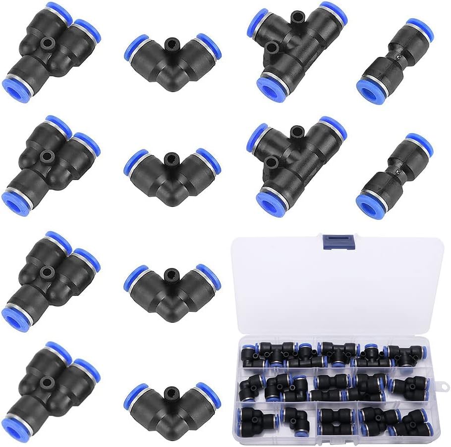 Pneumatik-anschlüsse – 20 Stück – Kunststoff – 6-mm-steckverschraubungen – Druckluftwerkzeuge – Blau-schwarz