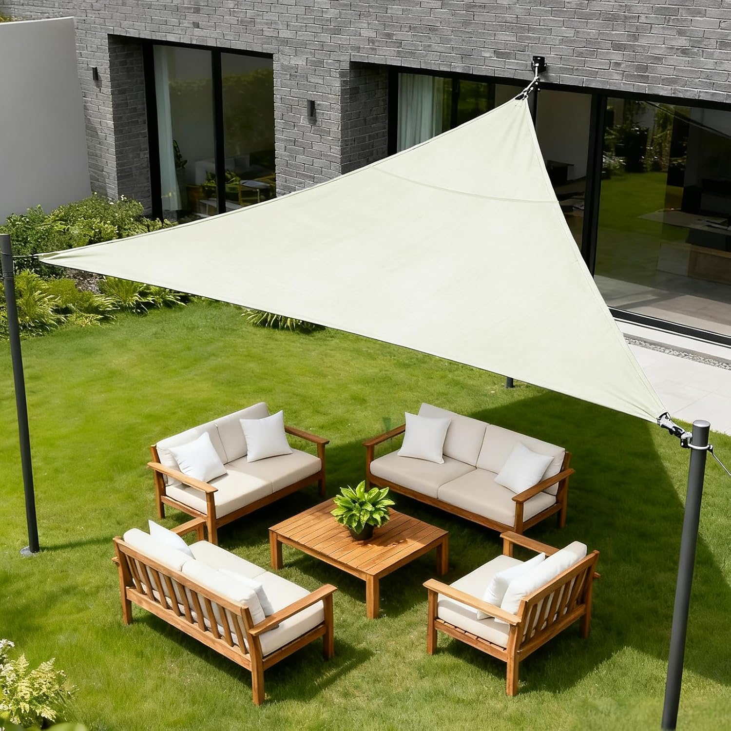 Dreieckiges Sonnensegel – 1-teilig – Wasserdichtes Oxford-gewebe – 95 % Uv-schutz – Für Garten, Terrasse, Pergola – 2,5 X 2,5 X 3,5 M, Creme