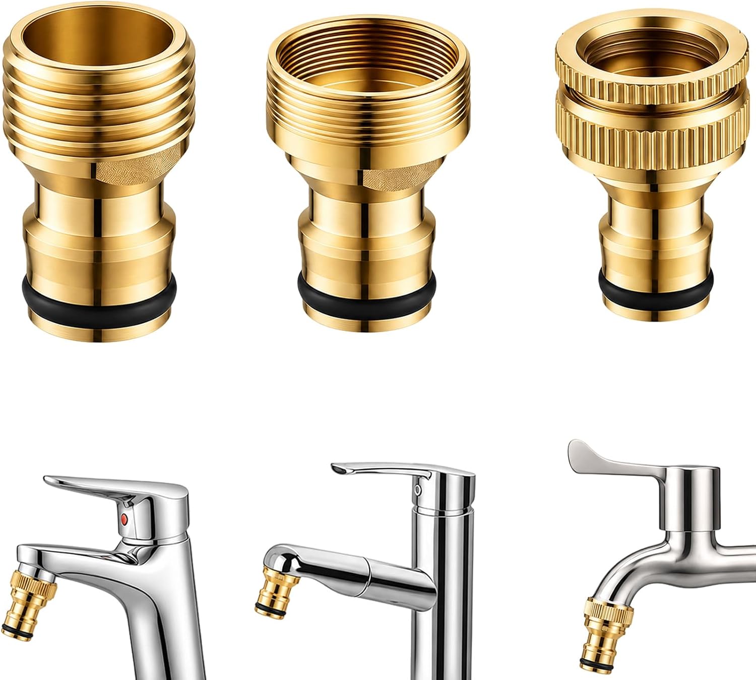 Schlauch- Und Wasserhahnadapter-set – 3-teilig – Messing – 20, 22, 24, 25 Mm Anschlüsse – Küche, Garten, Bewässerung