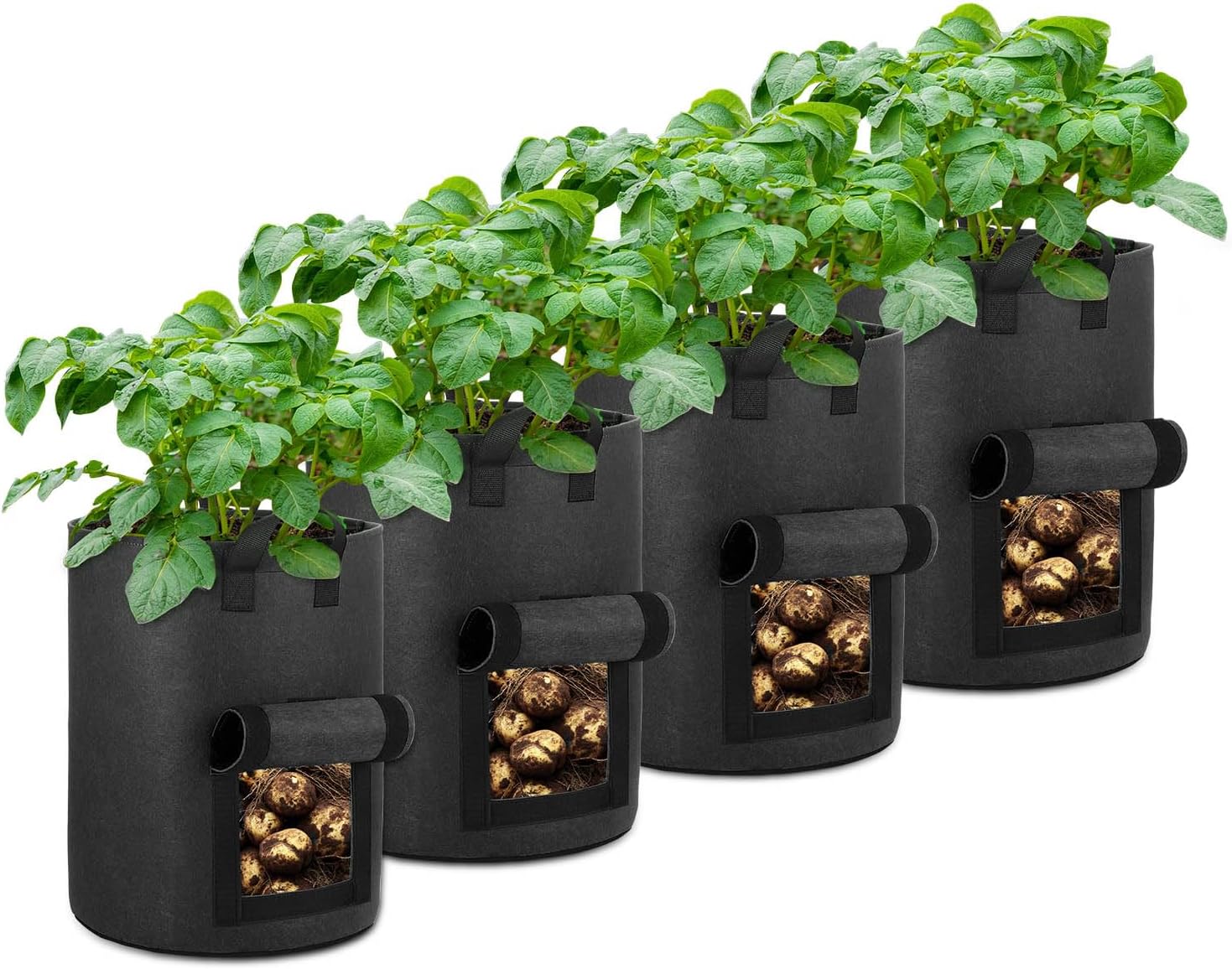 Kartoffelpflanzsäcke – 4er-pack – 37 Liter – Vliesstoff – Fensterklappe – Garten