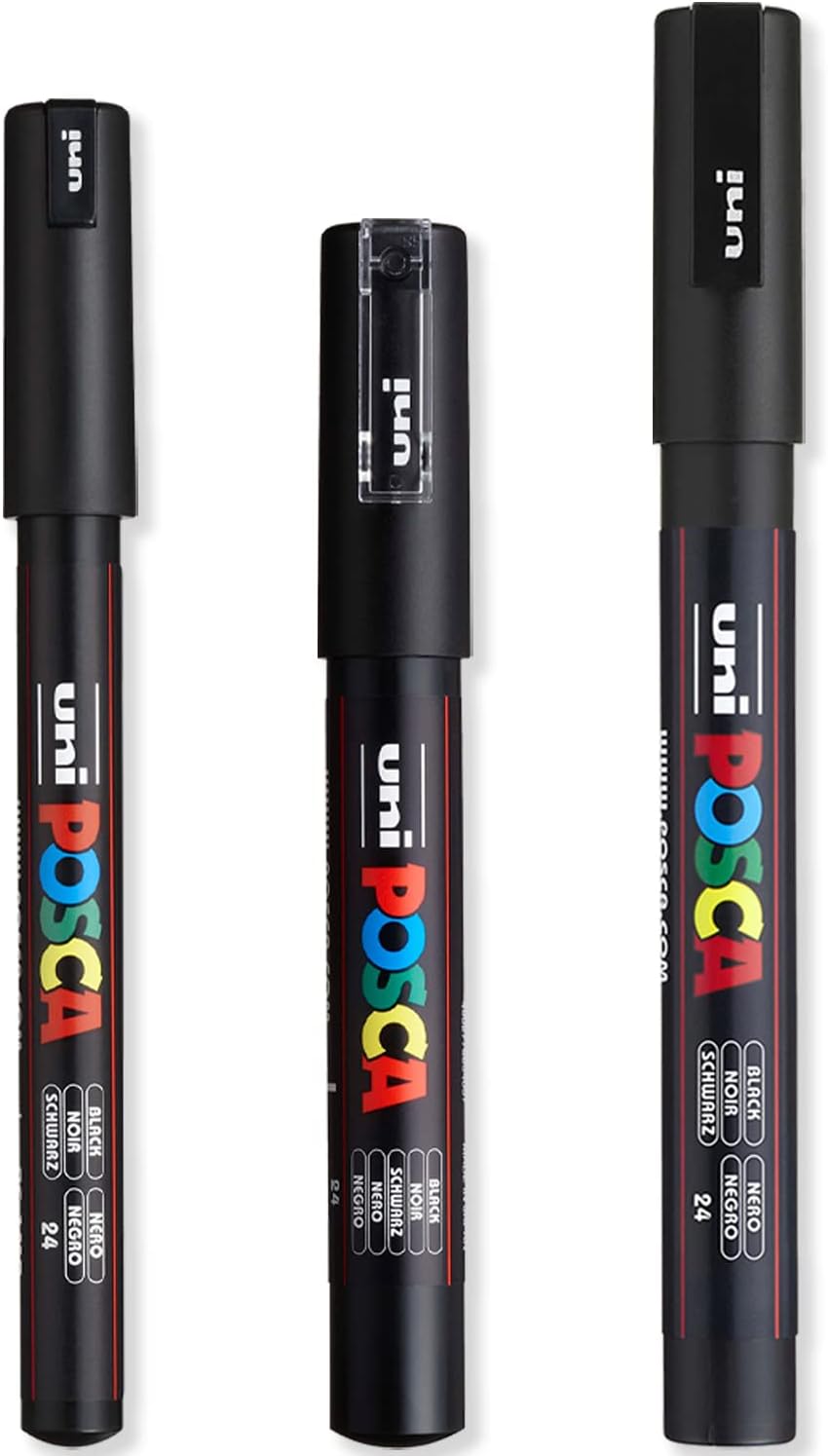 Posca Marker – 3er-pack – Schwarze Tinte – Extrafeine Bis Feine Spitzen – Pc-1mr, Pc-1m, Pc-3m