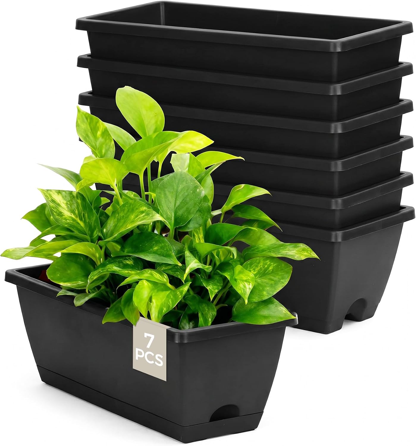 Pflanzkübel – 7er-set – Kunststoff – Integriertes Drainagesystem – Für Fenster, Balkon, Terrasse – 43 X 18 X 16 Cm – Schwarz