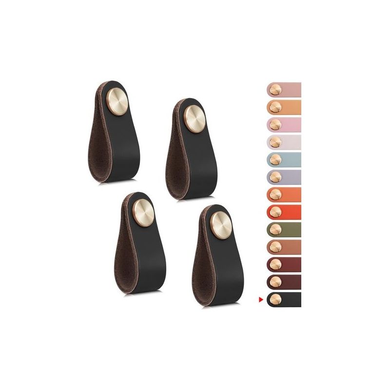 Set Mit 4 Ledergriffen Für Schränke, Schranktürknöpfe, Schubladengriffe Aus Leder, Vintage-griffe Für Möbel, Kommoden, Küche, Badezimmer (schwarz, Einlochmontage)