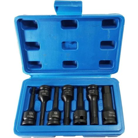 7-teiliger 3/8"-sechskant-steckschlüsselsatz (h4, H5, H6, H7, H8, H10, H12) Mit Koffer, Verchromt