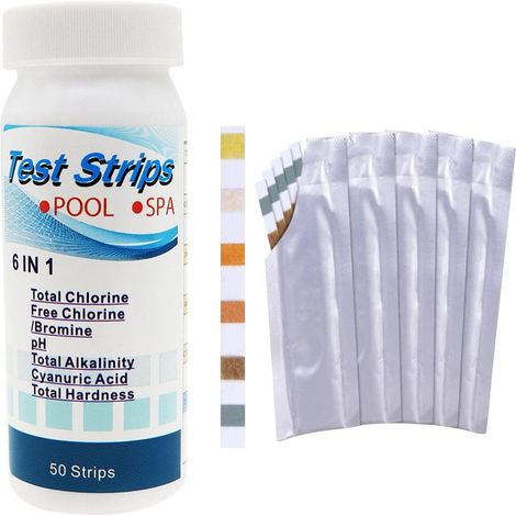 6 En 1 Testeur Chlore En Bandelette Pour Piscine Et Spa - 50 D'Analyse Et Test L'Alcalinité Totale, Ph, Chlore Libre, Dureté Totale, Acicyanurique Et Chl Total