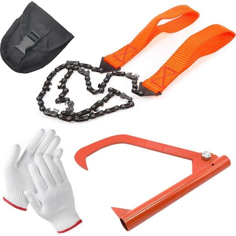 Tronçonneuse À Main (orange) + Arrache-bûches + Gants Scie À Chaîne Portative, Outil De Camping, Outil De Survie, Scie À Chaîne, Scie À Fil
