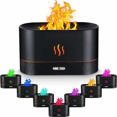 Diffuseur D'Huiles Essentielles, 180ml 7 Couleurs Avec Effet Flamme, Silencieux Humidificateur Aromathérapie Pour Bureau Yoga, Arrêt Automatique Sans Eau