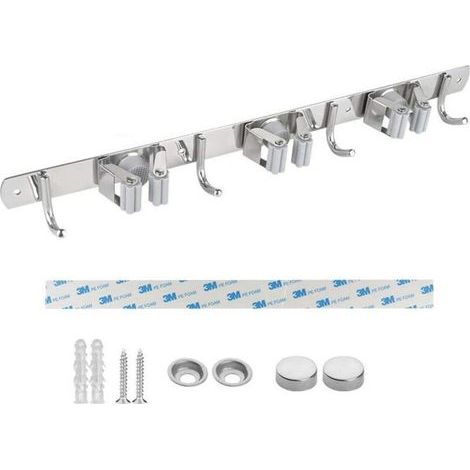 Porte Balai Mural, Acier Inoxydable, Porte Balai Adhésif Avec Crochet, Armoire À Balai Multifonctionnelle Pour Cuisine, Jardin, Salle De Bains, Garage, Balcon, Bureau