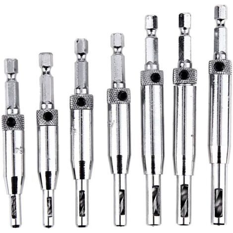 Bunthaus Pa Aiperq Forets De Charnière À Centrage Automatique Pour Armoire De Porte - 7pcs Hss 1/4" À Queue Hexagonale À Centrage Automatique Bits Prédécoupés, 5/64"" 7/64""9/64"" 11/64""25/127"" 13/