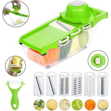 Bunthaus Pa Mandoline Cuisine Multifonction 6 En 1 – Acier Inoxydable Qualité Alimentaire – 6 Lames Interchangeables – Récipient De Rangement Inclus