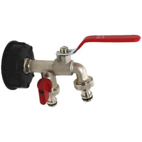 Bunthaus Pa Adaptateur De Réservoir En Laiton, Double Robinet S60x6, Raccord De Réservoir De Pluie, Vanne De Tonneau Ibc De 1000 Litres, Diamètre D'Extrémité De Tuyau 15mm