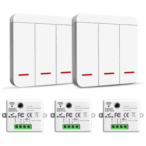 Bunthaus Pa Interrupteur Sans Fil, Émetteur Rf, Interrupteur De Sécurité Et Récepteur, Contrôleur - Interrupteur D'Éclairage Intelligent 2 200 W/10 A, Intérieur 30-50 M, Émetteur Radio 433 Mhz