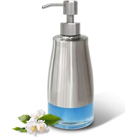 Bunthaus Pa Distributeur De Savon En Verre Et Acier Inoxydable - Distributeur De Savon - Avec Étiquettes - Rechargeable - Pour Cuisine, Salle De Bain, Bureau, Hôtel (300 Ml)