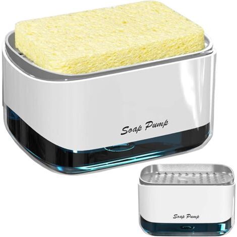 Bunthaus Pa Distributeur De Savon 2 En 1 Avec Porte-éponge, Distributeur De Liquide Vaisselle, Distributeur De Pompe À Main En Plastique Pour Évier De Cuisine Salle De Bain