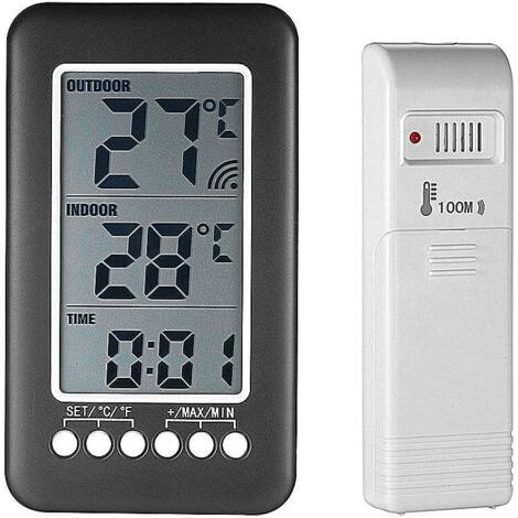 Bunthaus Pa Aiperq Drahtloses Innen-/außenthermometer Mit Digitaluhr, Drahtlose Wetterstation Mit Außensensor, Temperaturmonitor Black Friday 2020, Intelligentes Lcd-display °