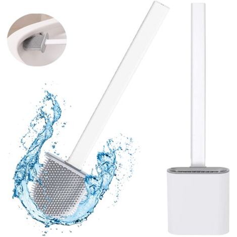Bunthaus Pa Brosse Wc En Silicone, Brosse De Toilettes Pour Salle De Bain Avec Support À Séchage Rapide, Peut Être Posé Ou Suspendu (blanc)