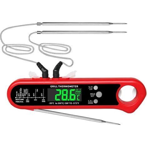 Thermomètre À Viande À Lecture Instantanée Numérique Double Sondes Précises Pour La Cuisson Barbecue Cuisine Rouge