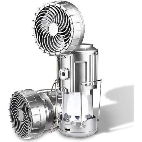 Lanterne De Camping À Led Extérieure Portable 6 En 1 Avec Ventilateur, Lampe De Ventilateur Électrique De Levage Et D'Étirement Solaire, Lumières De Lanterne De Camping Pliables (argent)