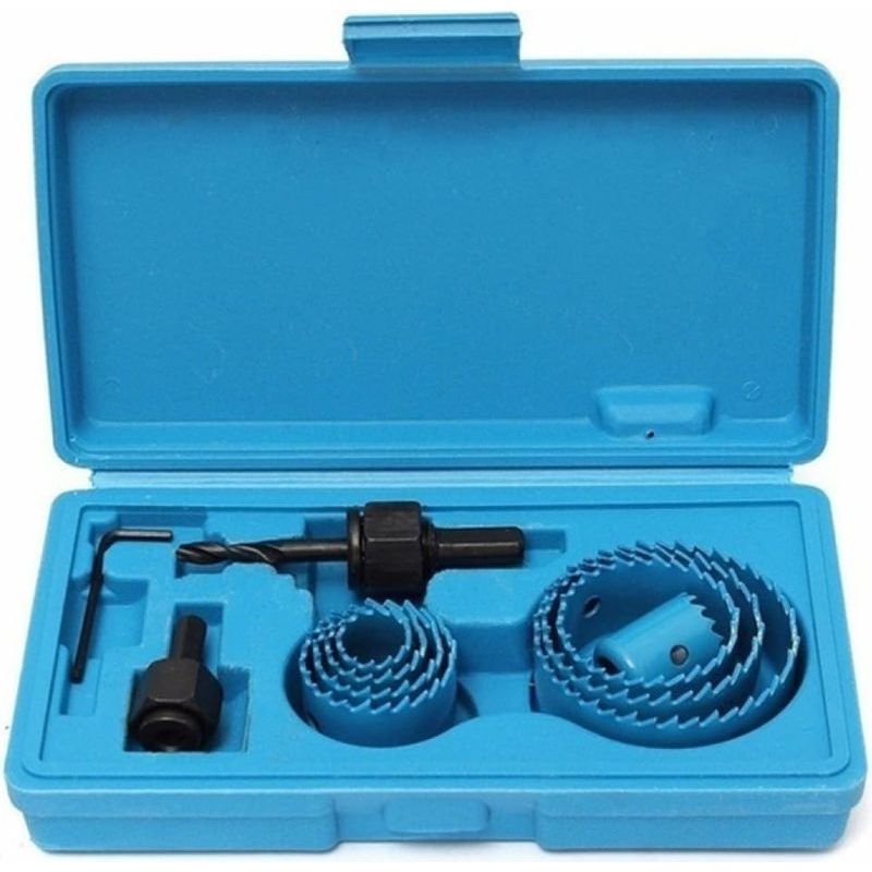 11-teiliges Lochsägen-set Aus Bimetall-kohlenstoffstahl, 19–64 Mm Lochsägen Im Blauen Koffer Für Holz, Gipskarton Und Trockenbauplatten, 25 Mm Schnitttiefe