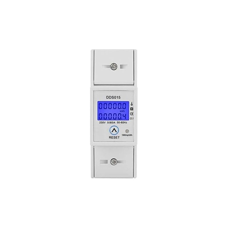 Stromzähler Für Din-schienenmontage (35 Mm), 230 V/5–80 A, Einphasig, Mit Betriebsstundenzähler, Elektronischer Zähler Mit Hintergrundbeleuchtung, Wattmeter/kwh