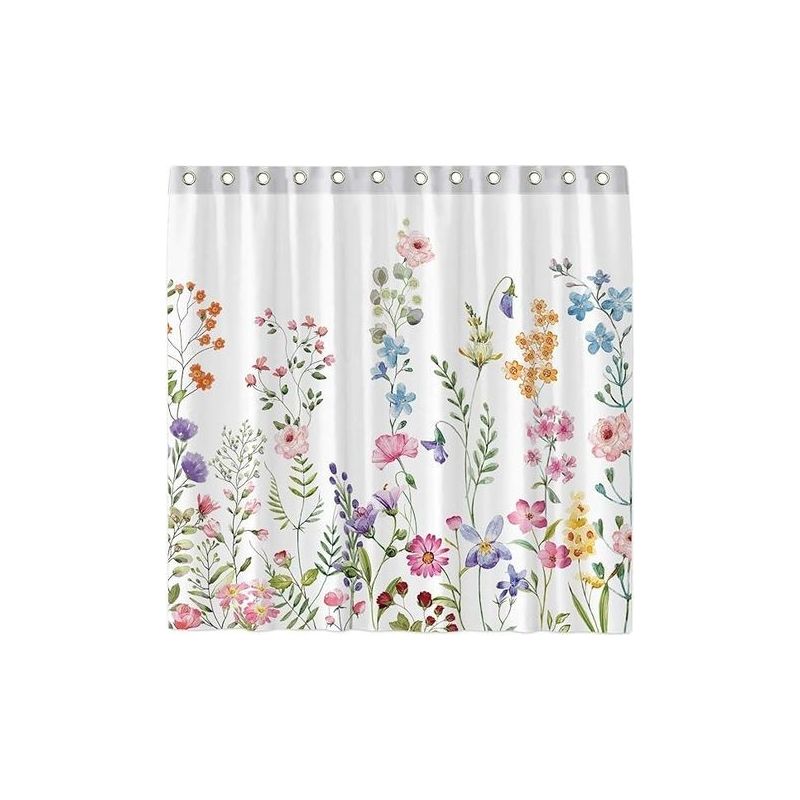 Duschvorhang-set Mit Aquarell-blumen- Und Pflanzenmotiv, Inklusive Haken, Badezimmer- Und Badewannendekoration, Pflegeleicht, Maschinenwaschbar, Strapazierfähiges Polyestergewebe, 183 X 183 Cm