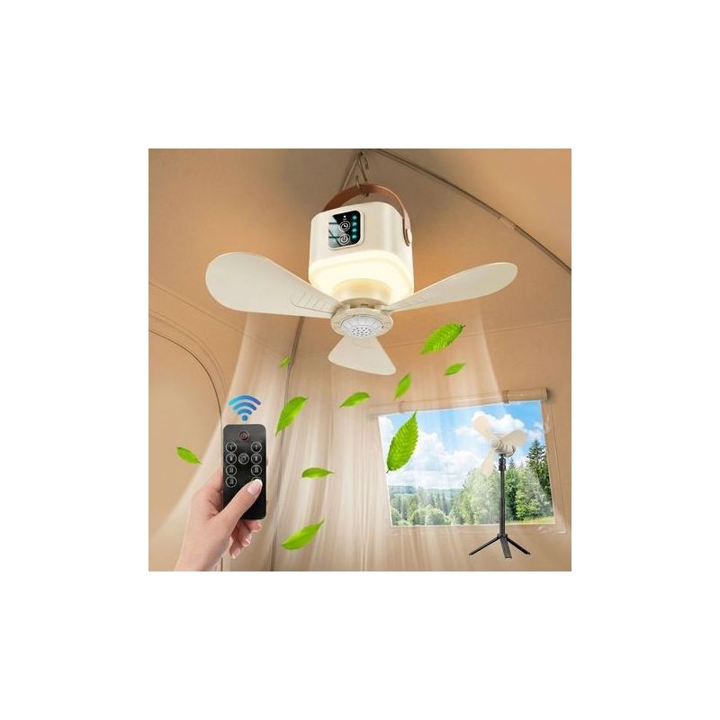 Tragbarer, Wiederaufladbarer Camping-deckenventilator, 7200 Mah Mit Fernbedienung, 4 Modi, Geeignet Für Zelte Und Veranden.